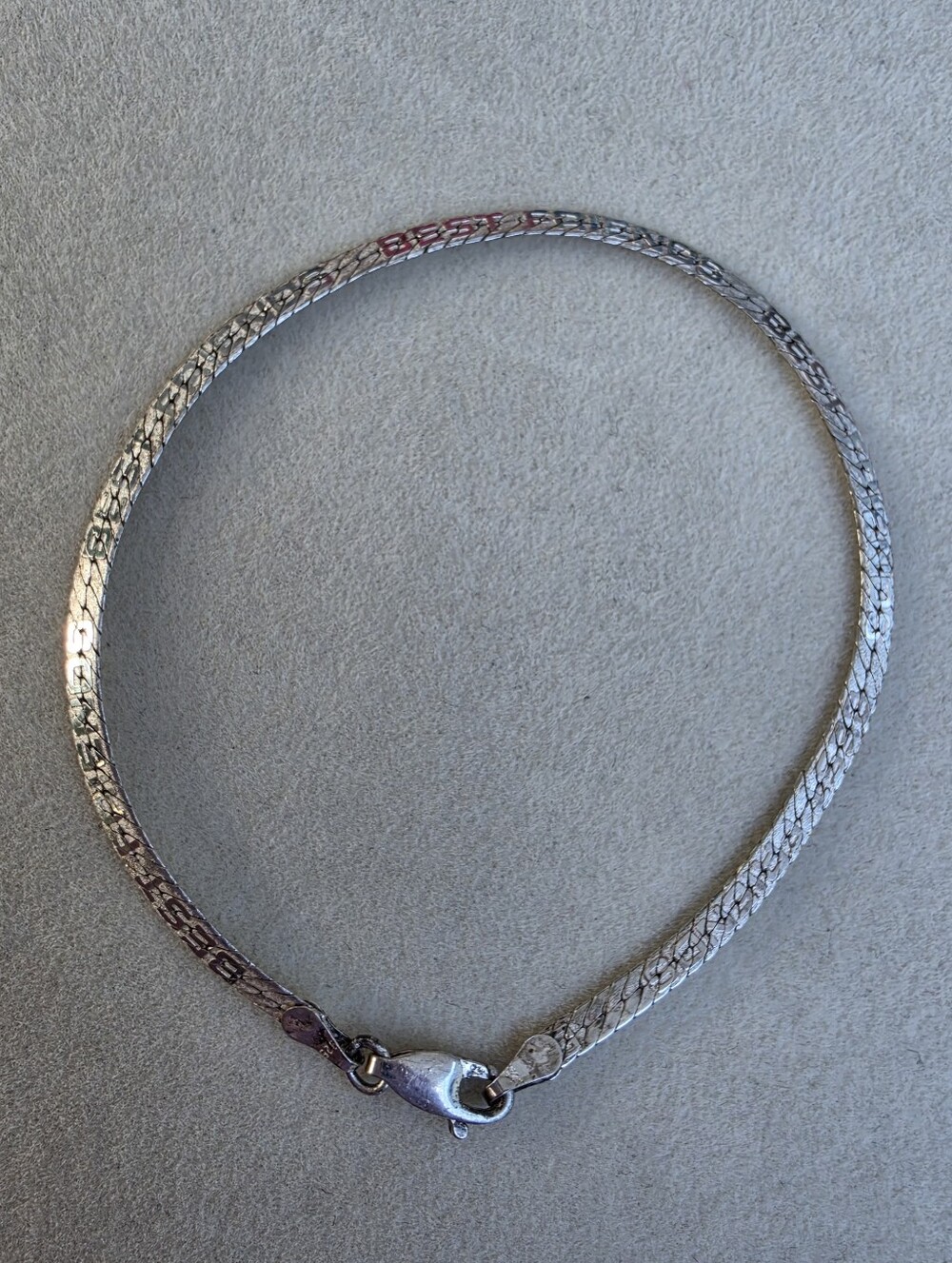 Vintage Sterling Silver Herringbone Chain Bracelet "BEST FRIENDS" • 2.46g